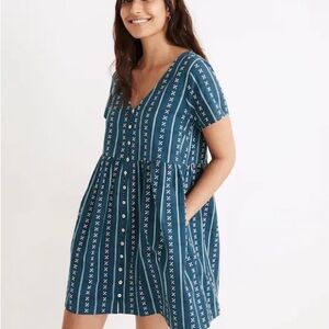 Alexandra Boho Button-Front Mini Dress in Jacquard Stripe Madewell Size Small